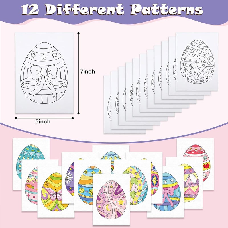 Anseal 12 Packs Pre Drawn Canvas to Paint, 5" X 7" Easter Eggs Pre Printed Canvas for Kids, Pre Stretched Canvas Outline Painting Boards for Beginners, Students, Party Favor - Image 2